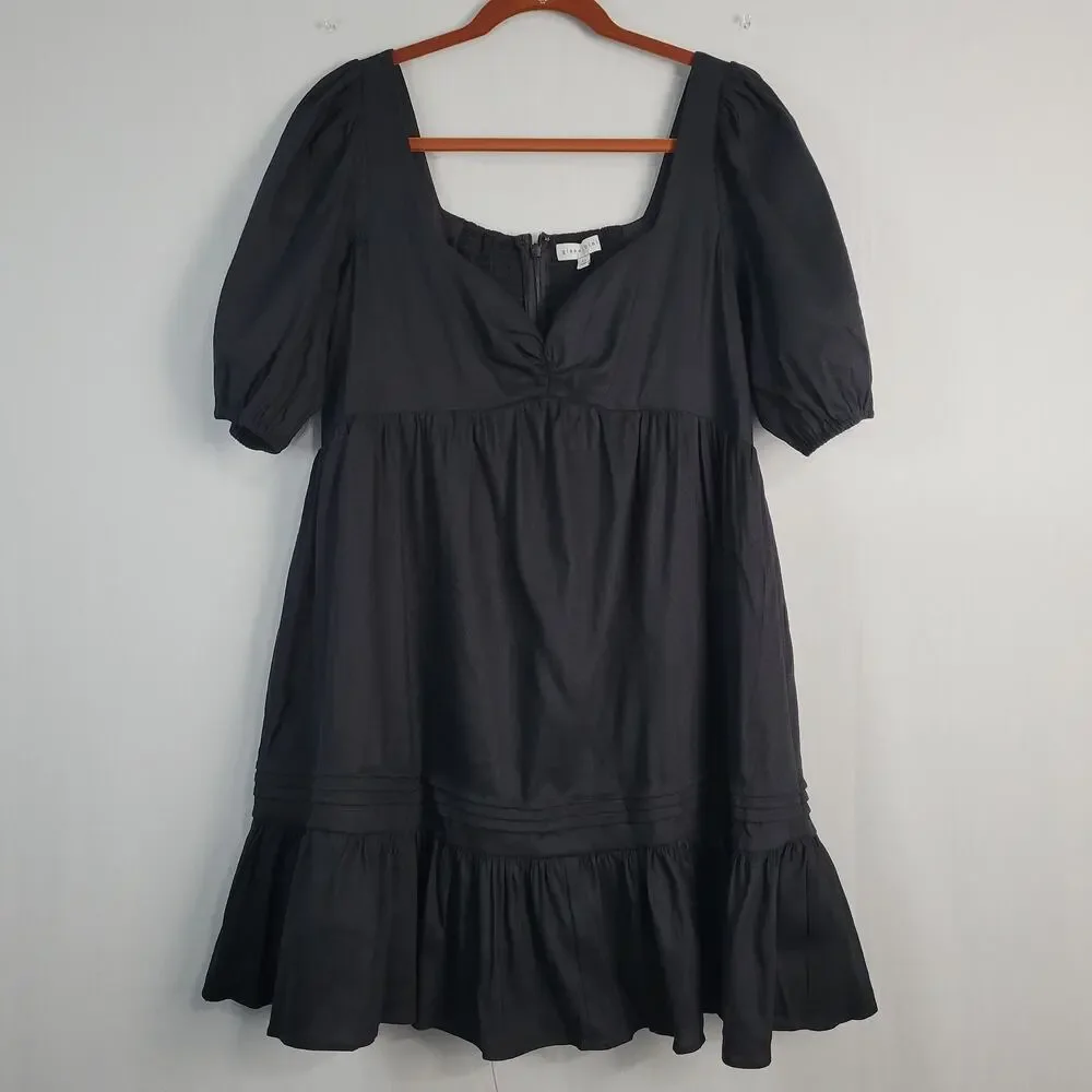 Gianni Bini Linen Blend Sweetheart Neck mini Babydoll Dress sz 12 Black Milkmaid